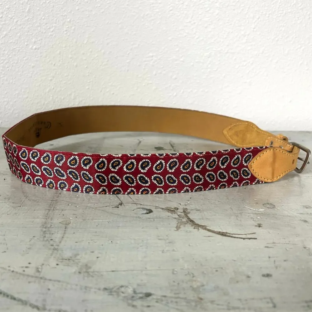 Canterbury Red Paisley Satin & Leather Belt dress belt glam luxury formal 32